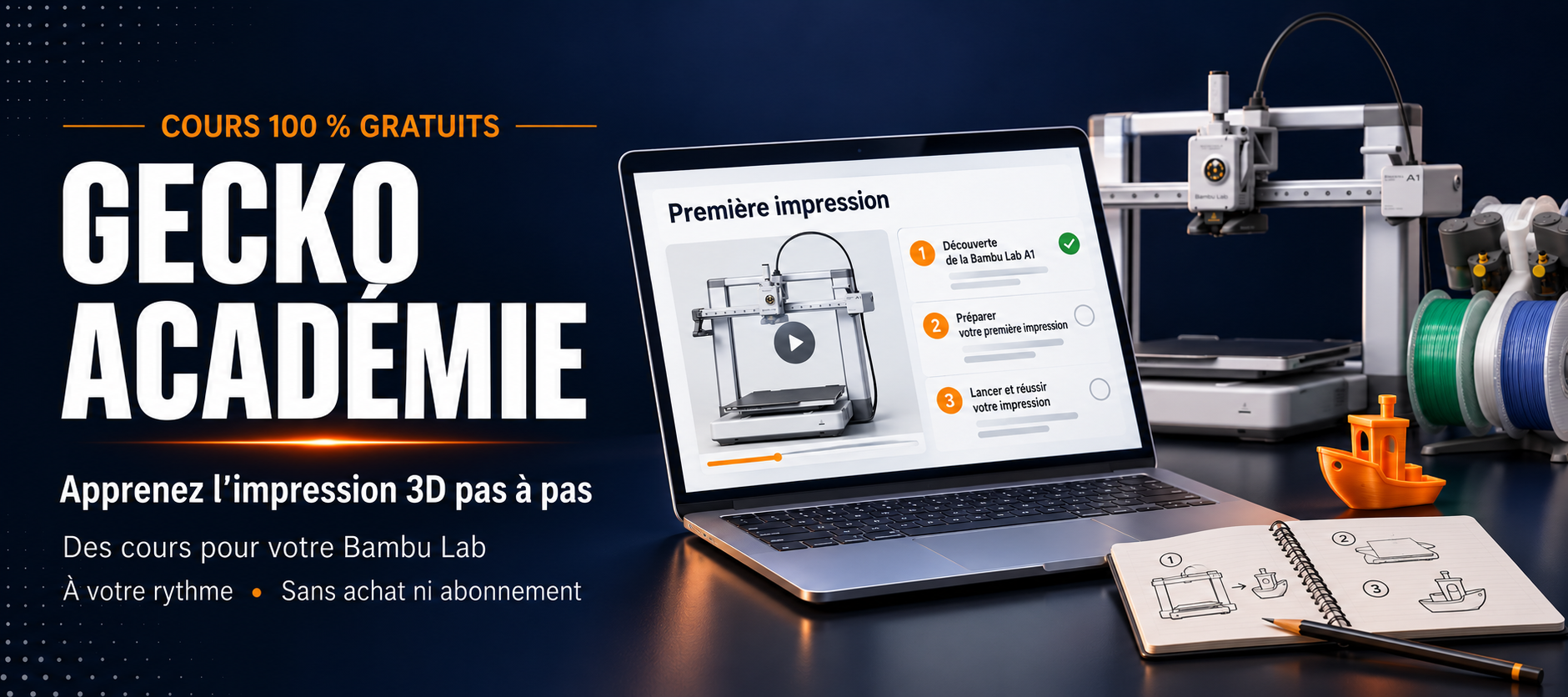 Gecko Académie — cours Bambu Lab 100 % gratuits